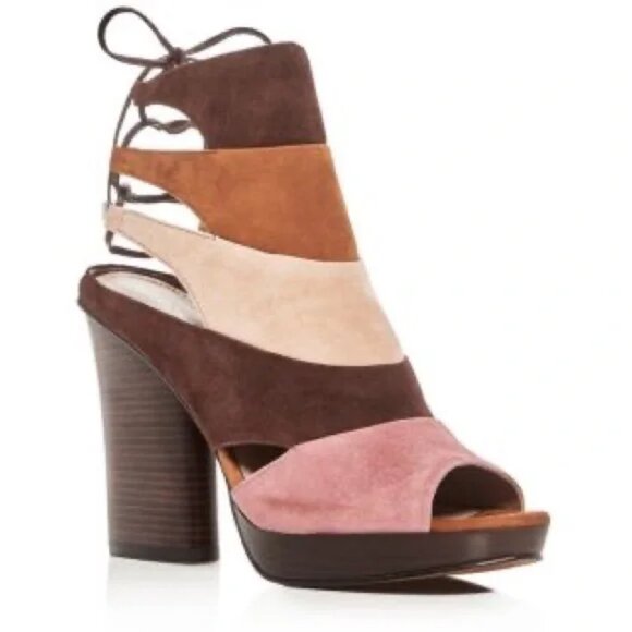 Donald Pliner Juno Colorblock Suede Peep Toe Heels 10M - Picture 1 of 16